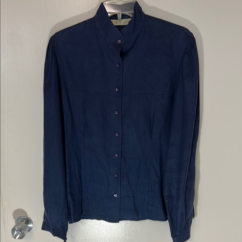 Navy Blue 100% Linen Blouse, size 14